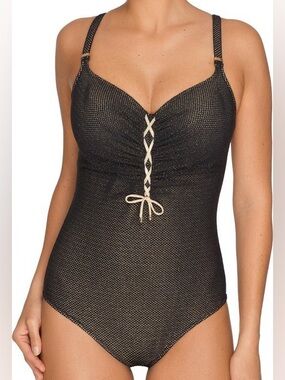 Prima Donna 34E Jet Set One Piece Swimsuit Black Gold